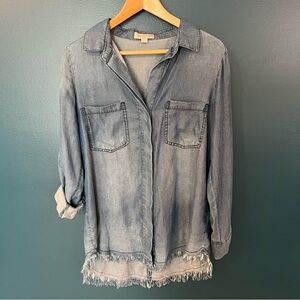 Hilary Radley For Katherine Barklay Frayed Hem|Split Back|Button Down Shirt/flaw